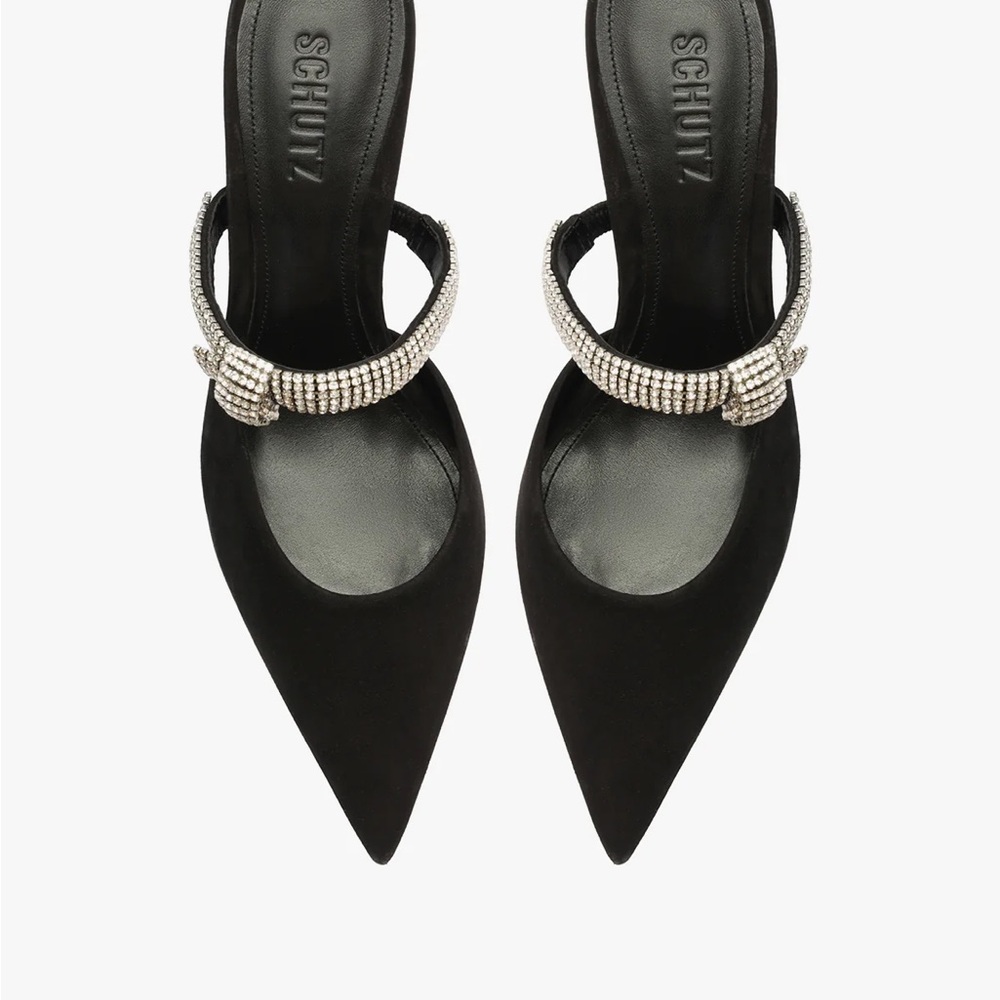 Schutz Black Women's Heels with Rhinestone Detail